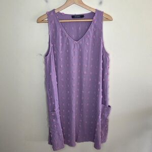 Tecrew | Lavender Purple Raised Swiss Dot Sleeveless V-neck Dress Size XL